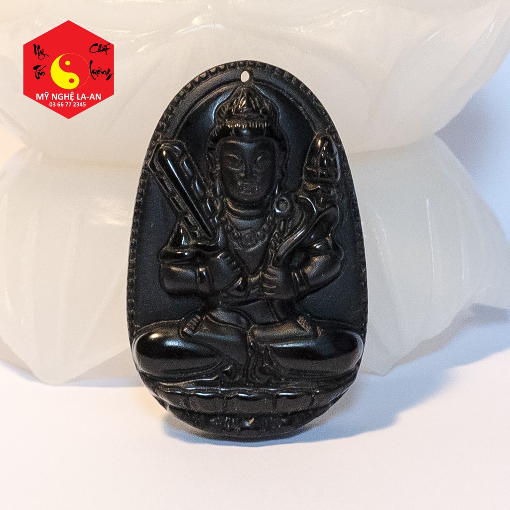 Mặt Dây Chuyền Phật Bản Mệnh - Bồ Tát Hư Không Tạng cho tuổi Sửu Dần -Obsidian 5cmx3cm tặng dây chuyền free