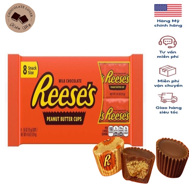 Kẹo socola Mỹ bơ đậu phộng Reese's túi 124g