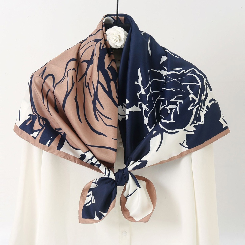 Khăn Choàng Vuông 90x90cm In Họa Tiết Hoa Hồng Bằng Satin Sang Trọng Cho Nữ