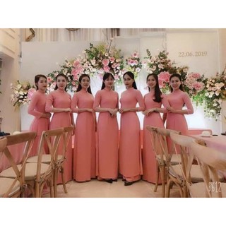 Áo dài phụ dâu màu hồng trơn (combo gồm 6 áo)