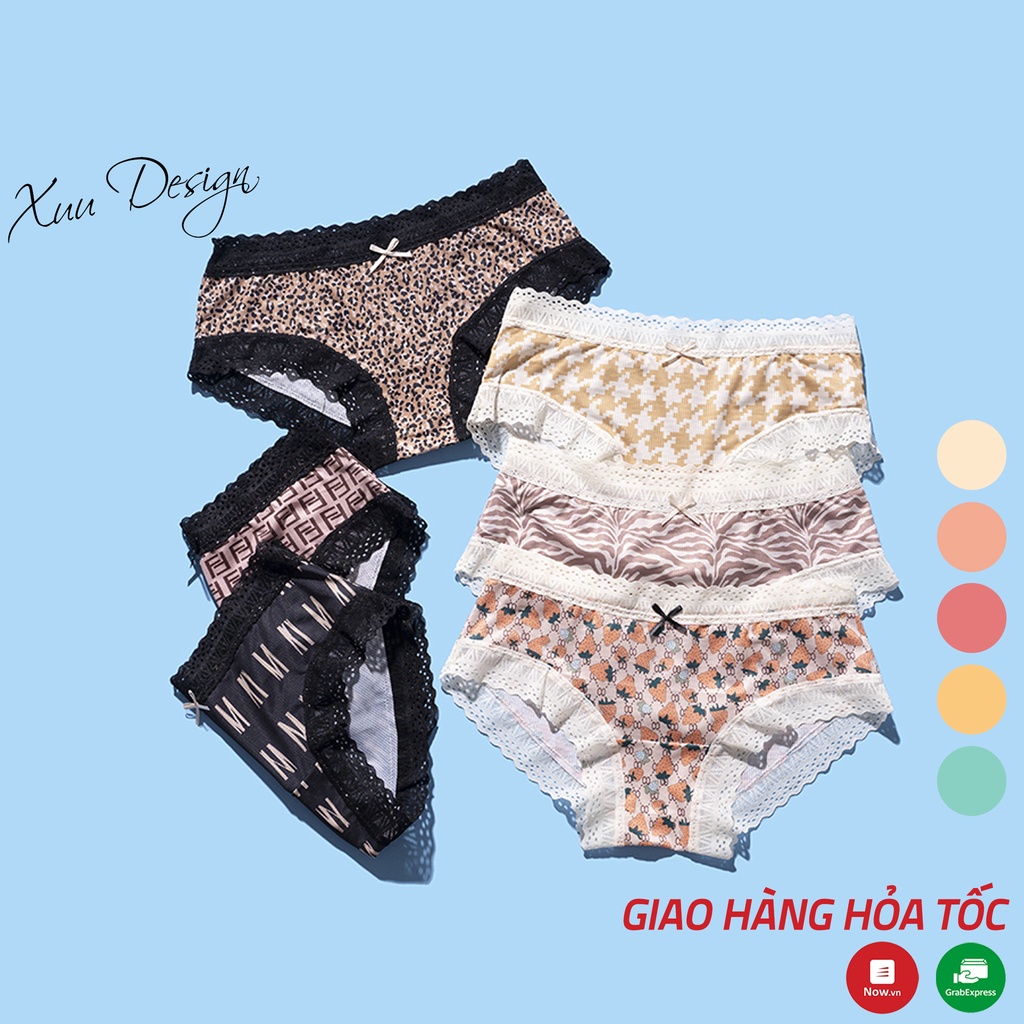 Quần lót nữ su họa tiết cao cấp XUU, thiết kế phối ren viền mềm mại QC92