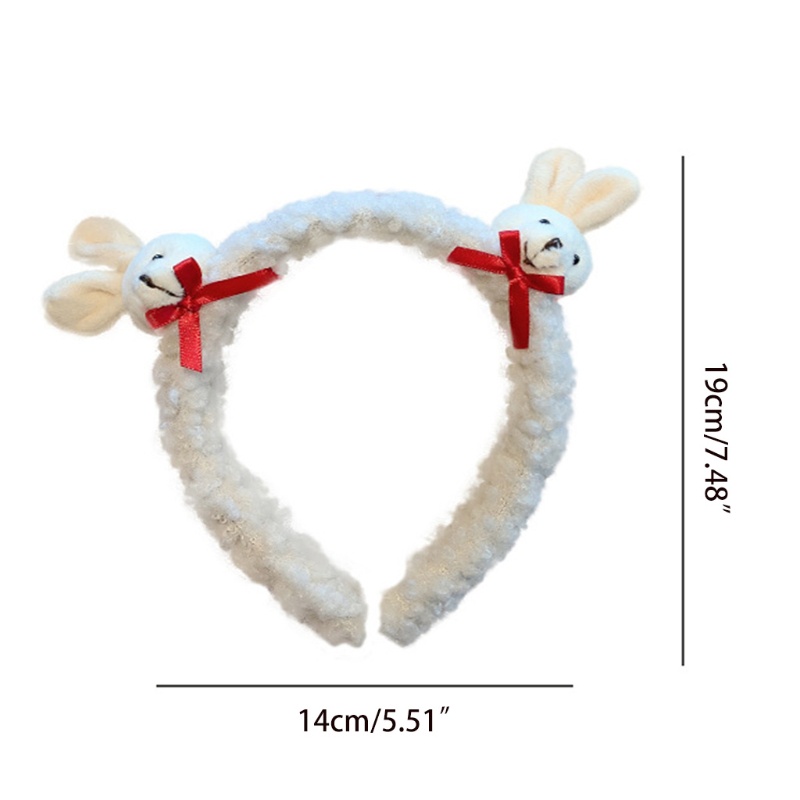 Flgo Băng Đô Cài Tóc Lông Thỏ Giả Mềm Mại Họa Tiết Gấu Hoạt Hình