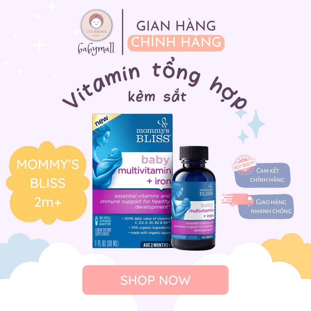 Sắt cho bé từ sơ sinh dạng hữu cơ kèm vitamin tổng hợp MOMMYS BLISS 30ml ngừa thiếu máu, biếng ăn, hàng Mỹ đủ bill