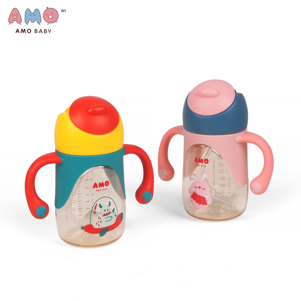 Bình tập hút cho bé - chất liệu PPSU AMOBABY 240ml - sản phẩm chính hãng