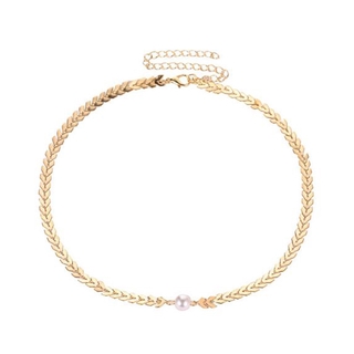 Ladies Faux Pearl Choker Chain New Charm Simple Gold Alloy Jewelry Girls Necklace