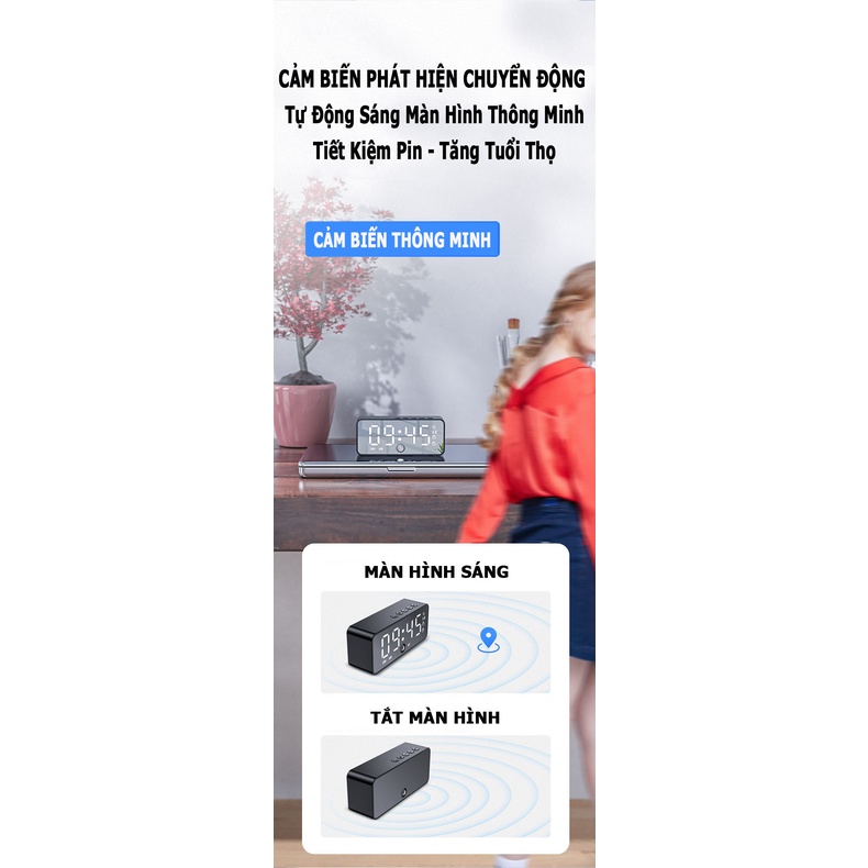 Đồng Hồ Để Bàn Đa Chức Năng, Cảm Biến Thông Minh Tự Động Bật Tắt Màn Hình, Mặt Gương Led
