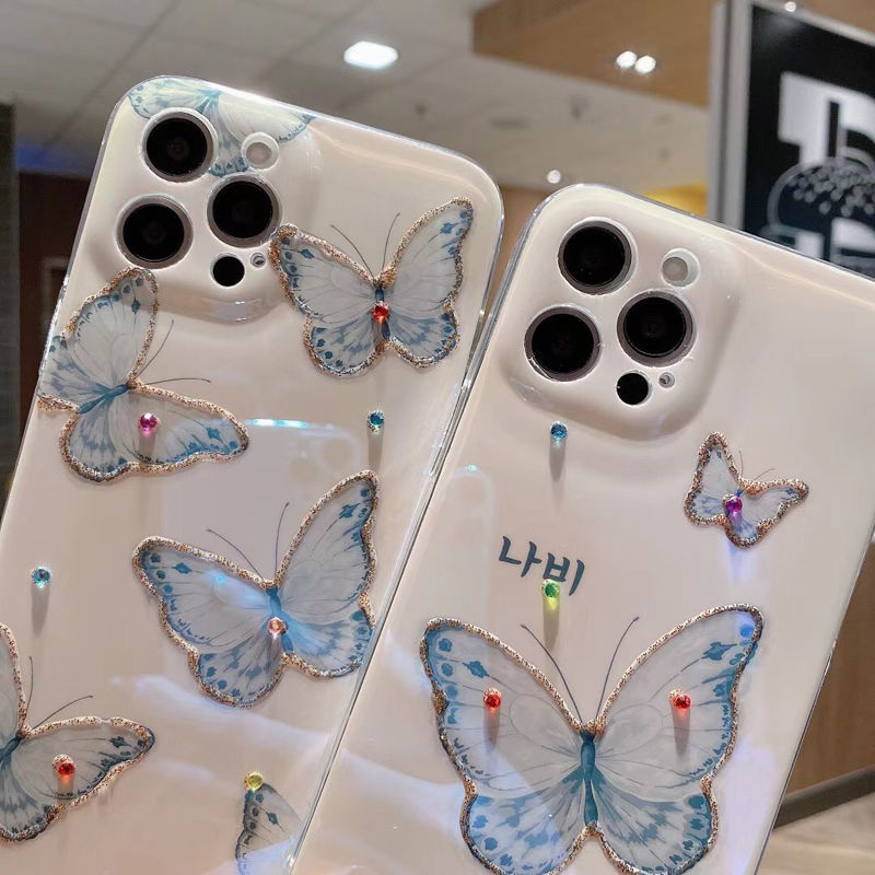 Ốp Điện Thoại Thiết Kế Hình Bướm 3d Màu Xanh Dương Cho iPhone 12 13 11 Pro Max X Xs Max Xr 4124
