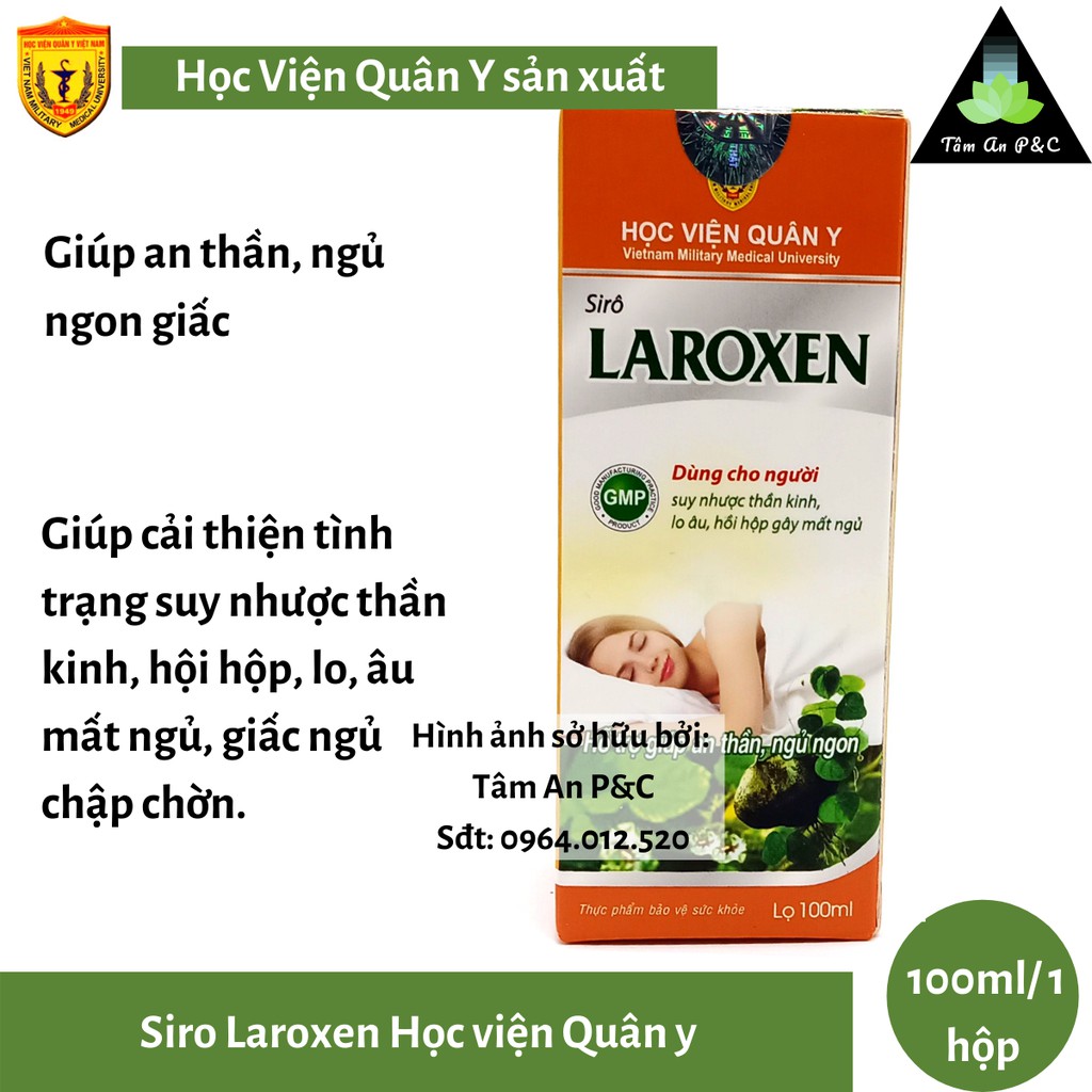 [ NGỦ NGON] Siro Thảo Dược LAROXEN Học Viện Quân Y lọ 100 ml dành cho người mất ngủ, ngủ không ngon, suy nhược thần kinh