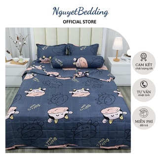 Set chăn hè thương hiệu Cotton poly 5 món mẫu Bò Xám - Kích thước ga M2/M6/M8/2M2