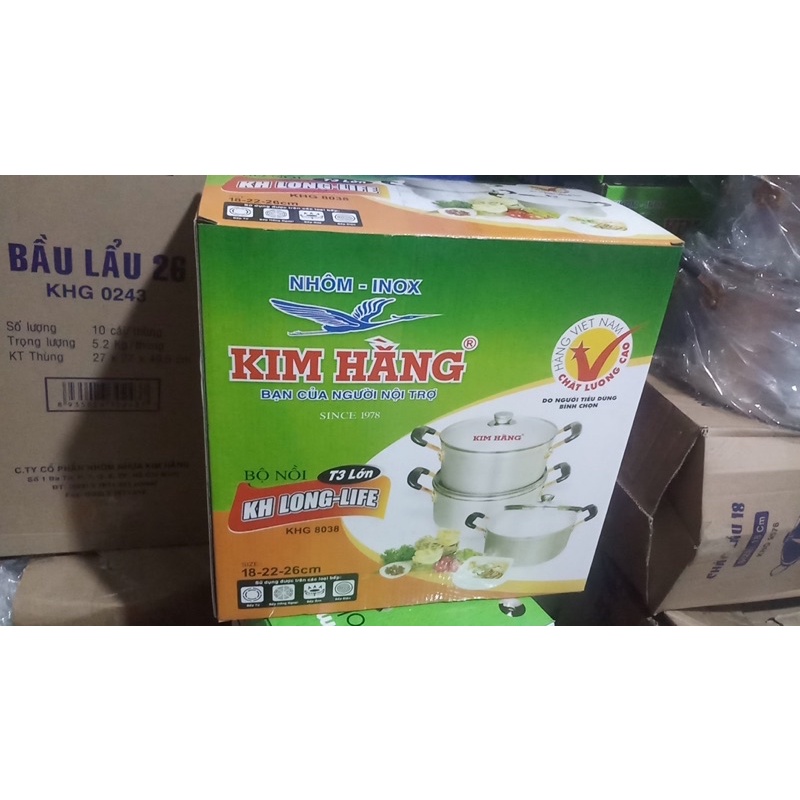 BỘ 3 nồi nhôm KIM HẰNG sài được bếp từ nắp kính cường lực