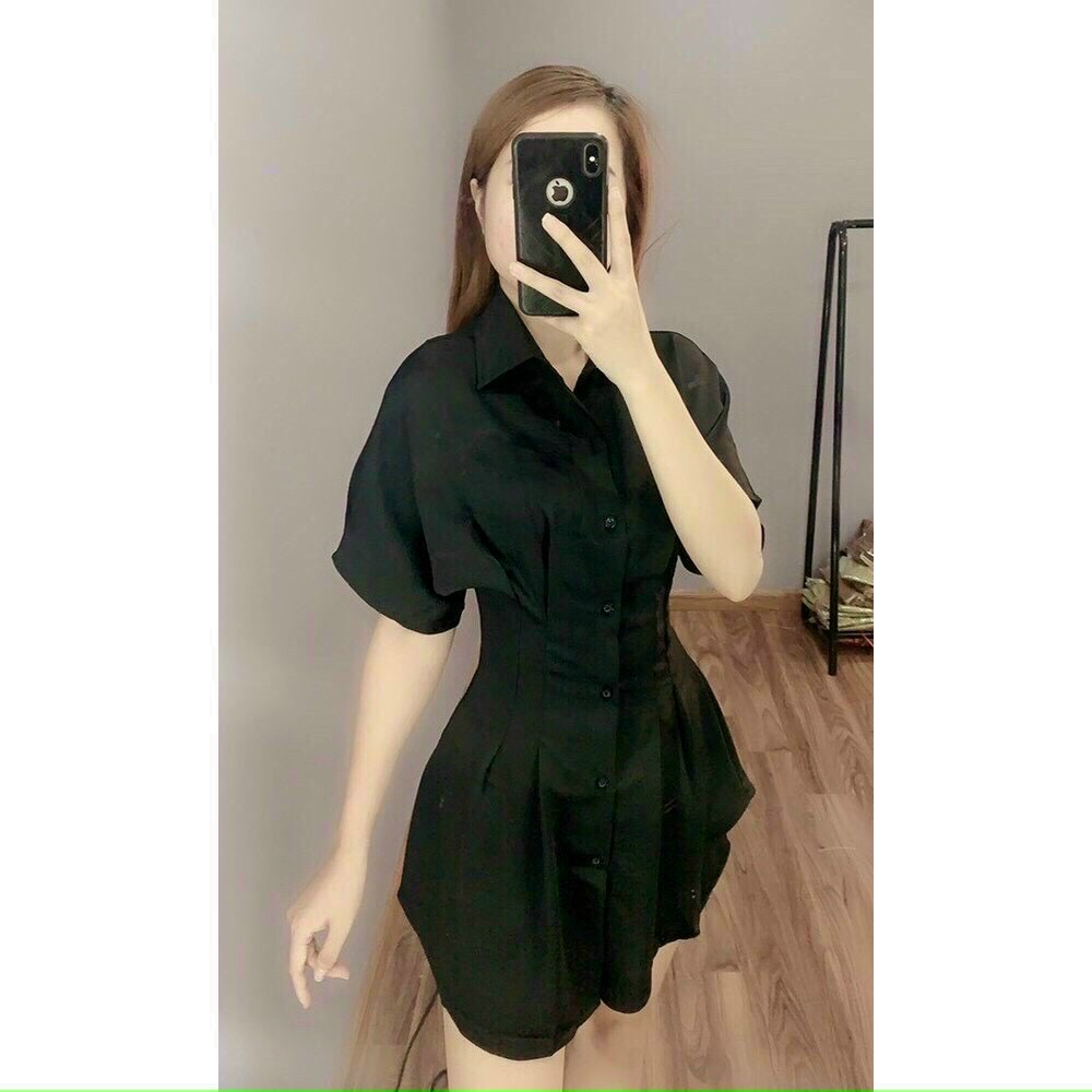 Set Sơmi giả váy xếp ly eo kèm quần chất đũi lụa siêu mềm - hot 2021