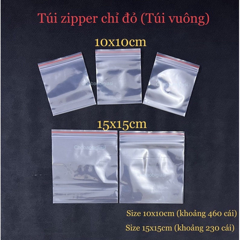 {1kg/size} Túi zipper chỉ đỏ size đặc biệt (10x10cm, 15x15cm) túi đẹp, dày dặn, chắc chắn (sp y hình)