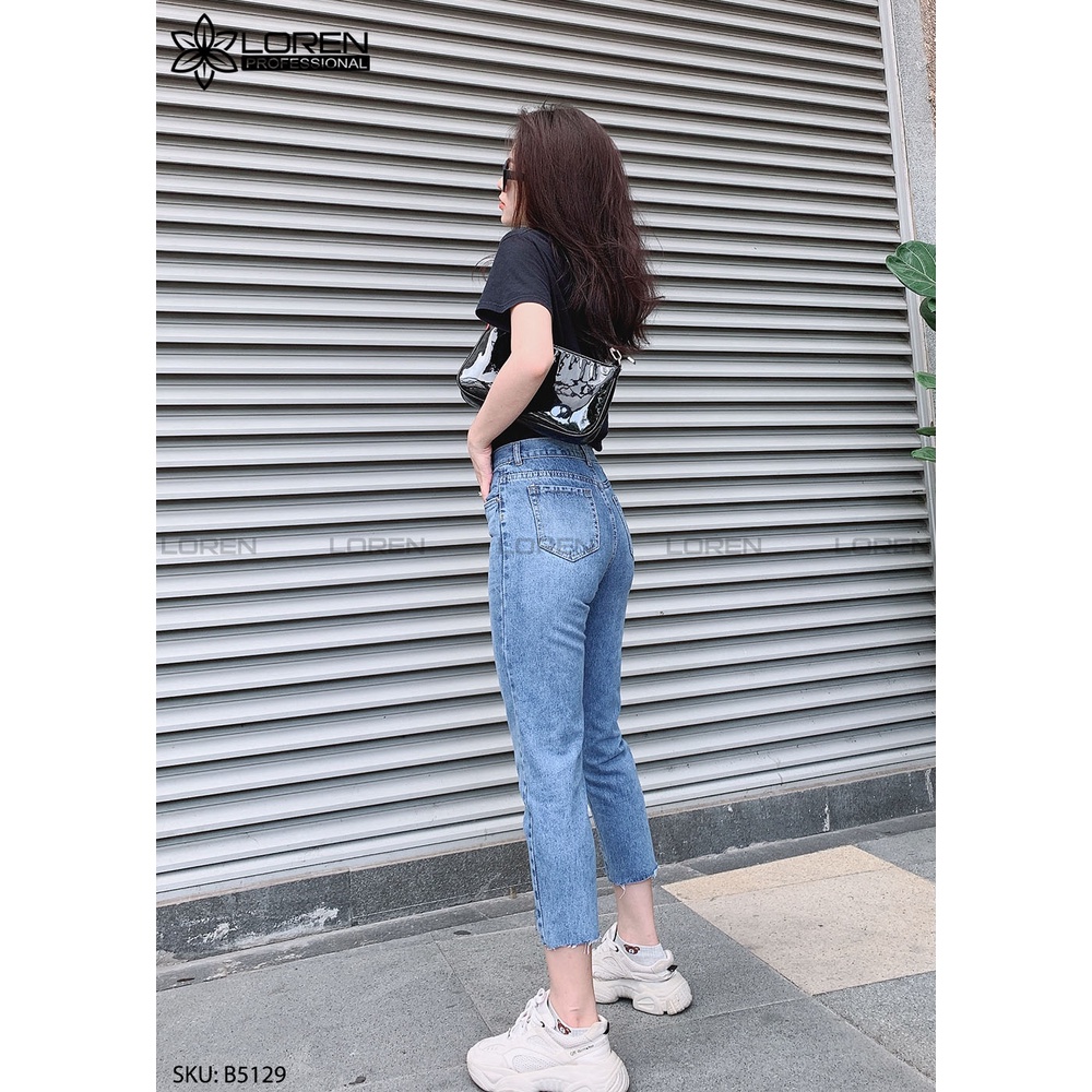 Quần jean baggy LOREN xẻ lai xanh B5129