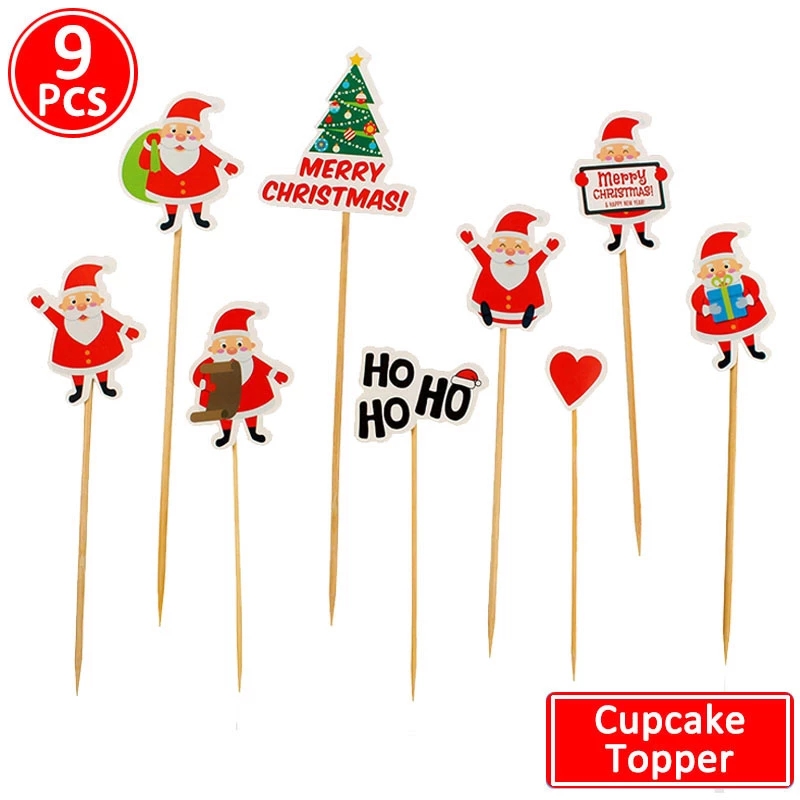 Set 9 phụ kiện chèn trang trí bánh hình ông già Noel hoạt hình dễ thương