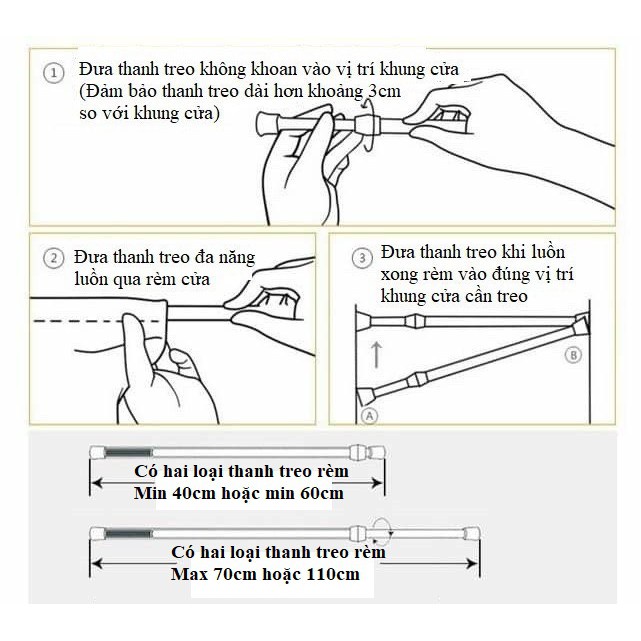 Thanh Treo Rèm Đa Năng Không Cần Đóng Đinh, Khoan Và Có Thể Kéo Dài