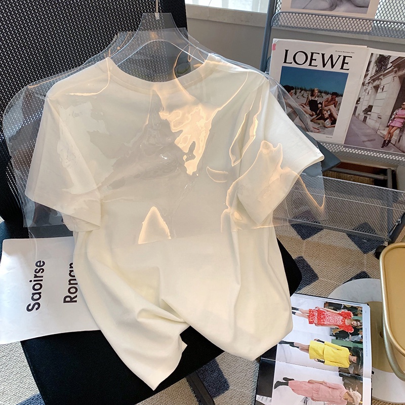 Áo Thun HIIXIIVI 100% cotton Tay Ngắn Cổ Tròn In Hình Hoàng Hôn Thời Trang Mùa Hè Phong Cách Hàn Quốc Cho Nữ 2022