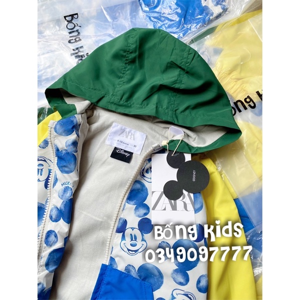 Áo Khoác Gió Hoodie Bé Trai Mickey Phối Màu ZR