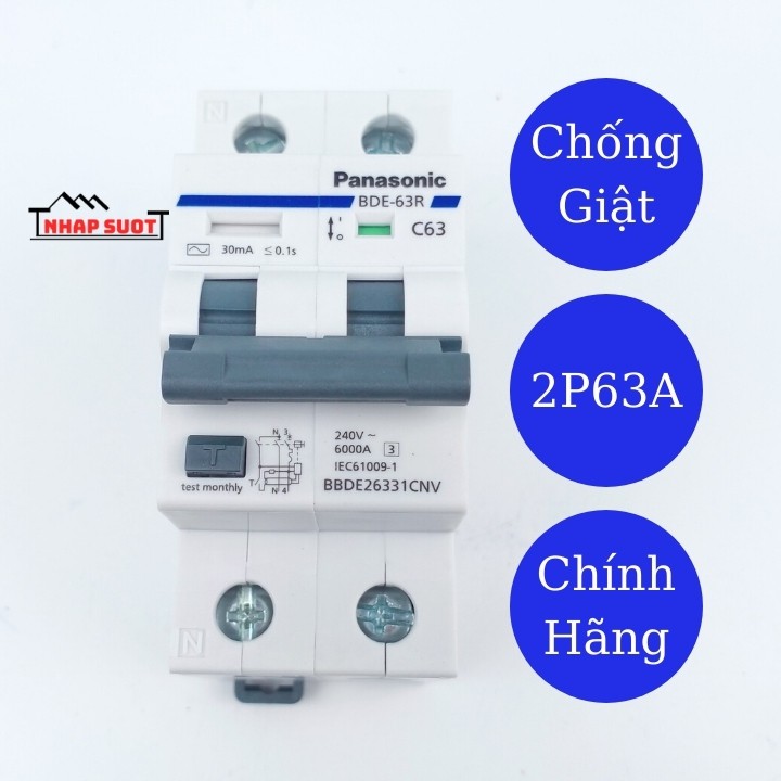 [Chính Hãng] Aptomat RCBO Át Cài Chống Giật Chống Rò Panasonic 2P32A 2P40A 2P50A 2P63A