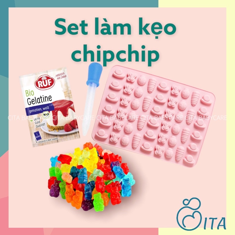 Set khuôn silicon và gelatin làm kẹo dẻo chip chip (tặng ống nhỏ giọt)