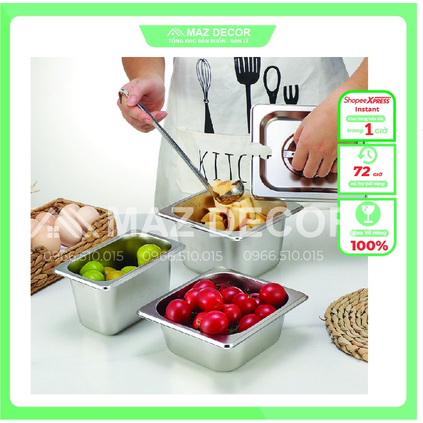 GIÁ SỈ TẠI XƯỞNG Khay vuông chữ nhật Đựng Topping chè trân châu thạch Inox (Có Nắp)