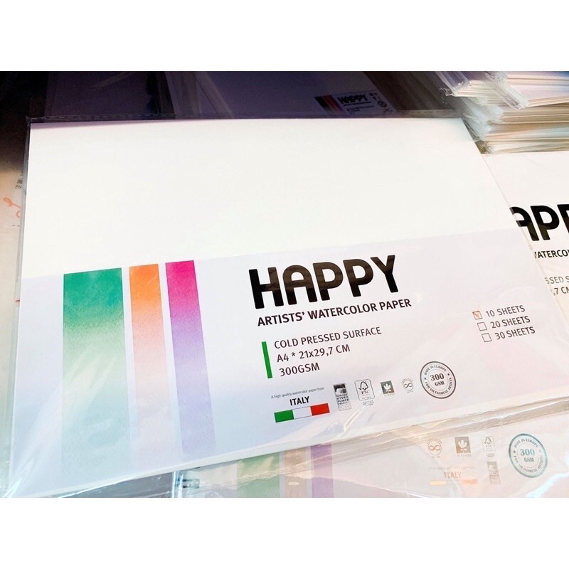 GIẤY HAPPY A2 VẼ MÀU NƯỚC 250/300GSM HẠNG HOẠ SĨ(TẬP 10 TỜ)