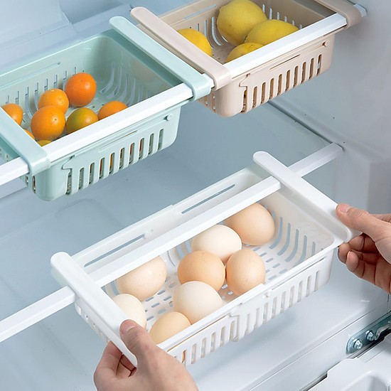Combo 3 Khay rổ nhựa kéo dài đựng thức ăn thực phẩm trong tủ lạnh thông minh tiện dụng