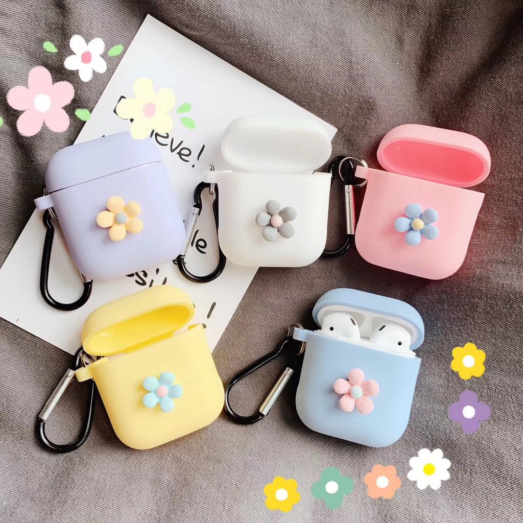 Vỏ bọc hộp đựng tai nghe không dây họa tiết bông hoa nhỏ xinh xắn dành cho Airpods 1 2