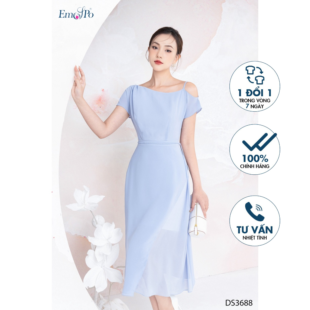 Đầm ôm A lệch vai viền eo thân trước Emspo DS3688