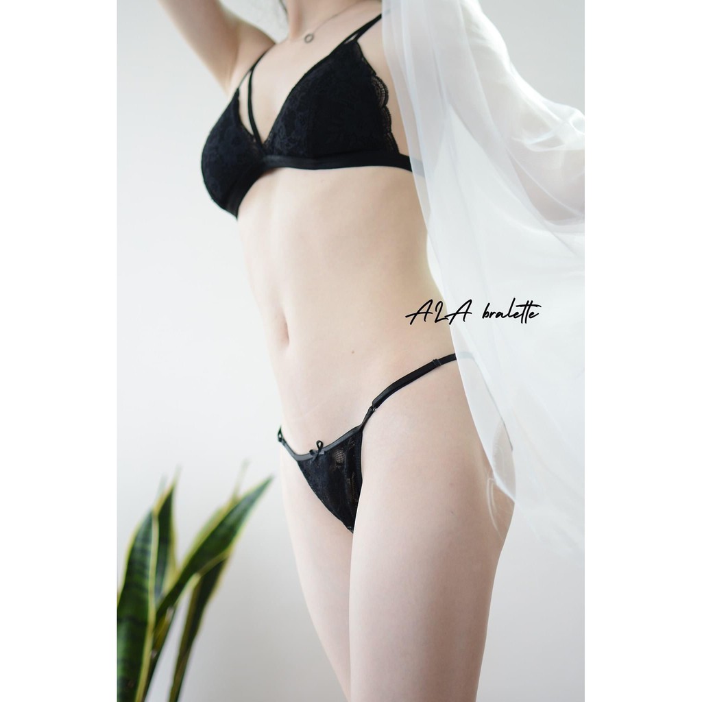 [ RẺ NHẤT SHOPEE ] Bộ bra đen kiểu dây quần ôm eo sexy gợi cảm