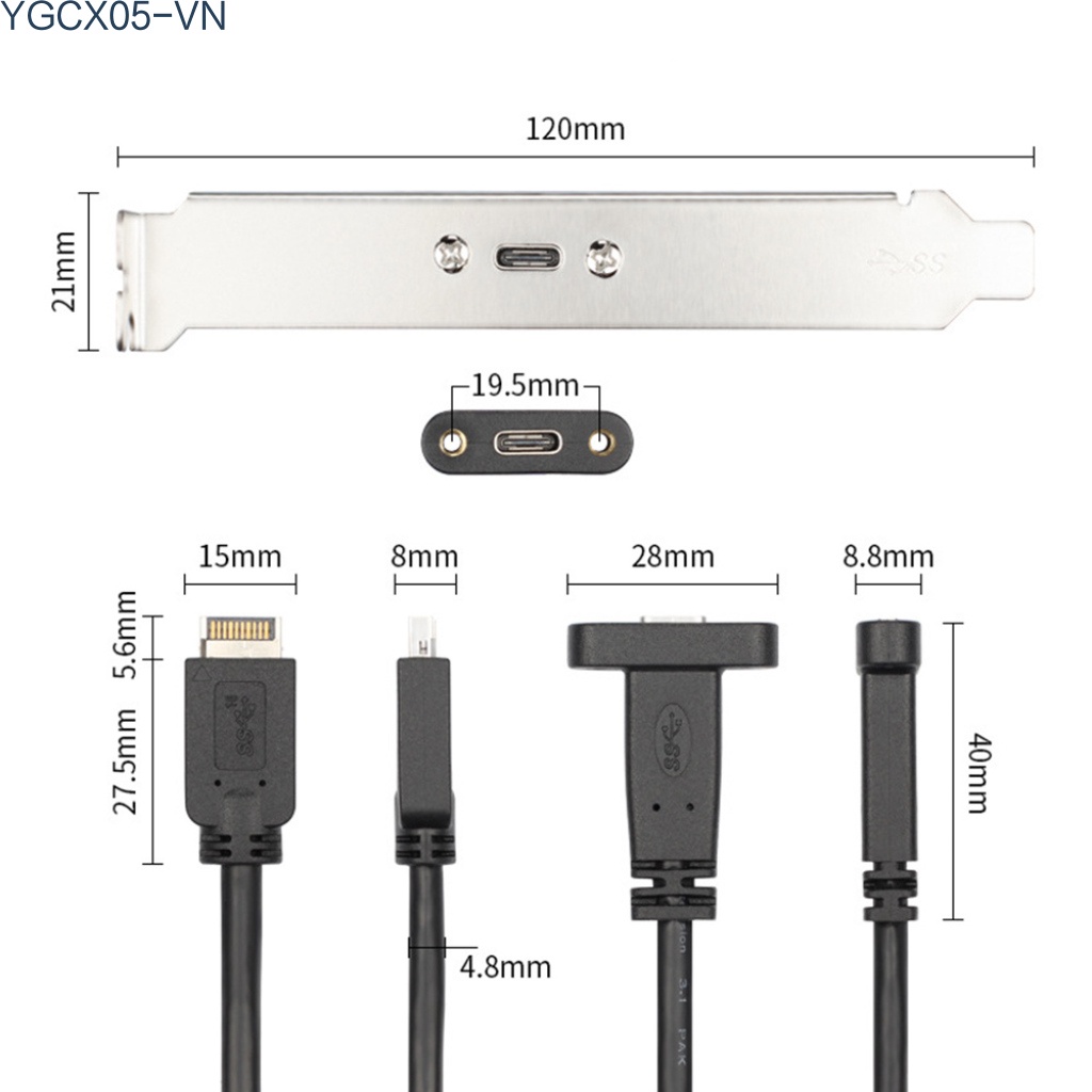 Dây Cáp Nối Dài Chuyển Đổi Usb 3.1 Pci-E Type E Sang Type C 10gb 0.5m | BigBuy360 - bigbuy360.vn
