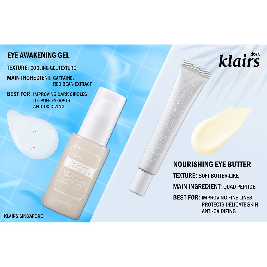 Combo Dưỡng Da Vùng Mắt Toàn Diện Ngày Và Đêm Klairs Fundamental (Eye Butter + Eye Awakening Gel) _ Dear Klairs