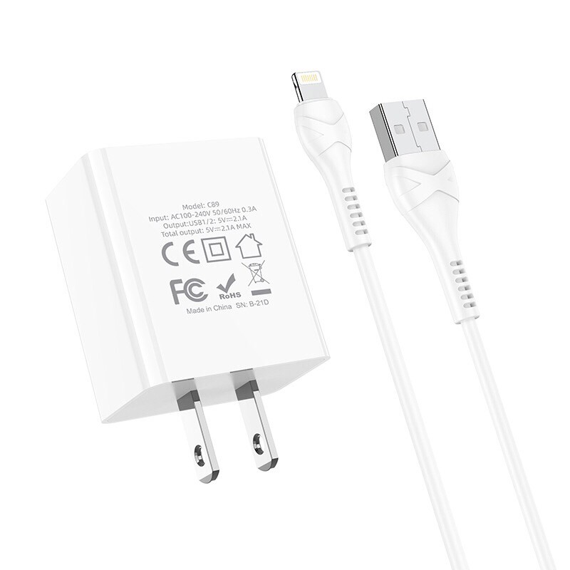 🌟 🌟 Bộ củ sạc hoco C89 2 cổng usb sạc nhanh 2.1A kèm dây sạc các loại chân micro và type-C