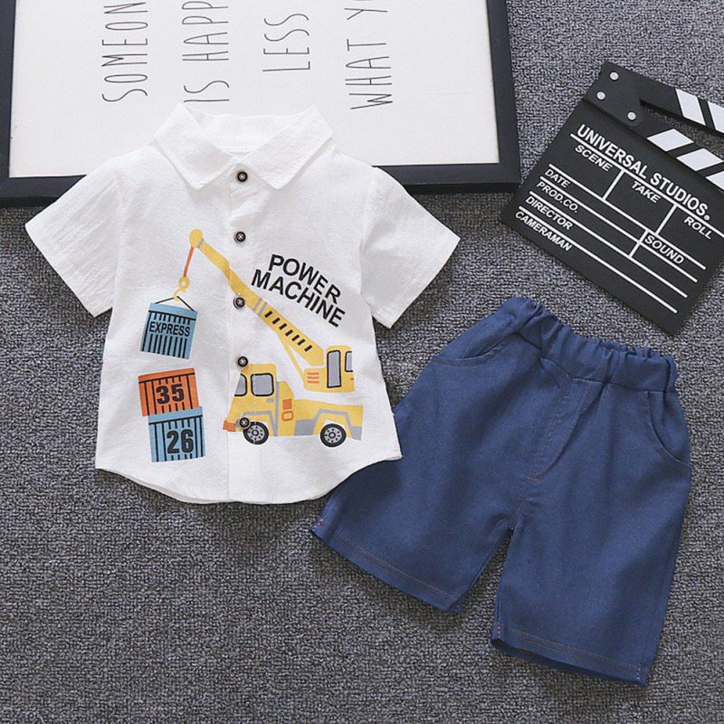 Set áo thun ngắn tay cổ tròn + Quần short đáng yêu cho bé trai
