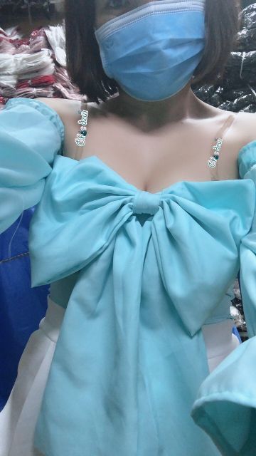 Áo kiểu nơ tay dài HANi bệt vai gợi cảm phong cách hàn chất vải kate PV1