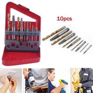 10 Pcs Cobalt Left Hand Drill Set Broken Bolt Damaged Screw Extractor Set Metal Case Hole Punch Tool
