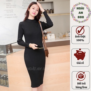 Váy Len Tăm Bazzic Cổ Tròn Ôm Body Phối Đồ Đang Dạng