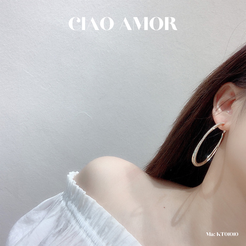 Khuyên tai nữ, Bông tai tròn to đính đá Trang sức ciao Amor - KT0110