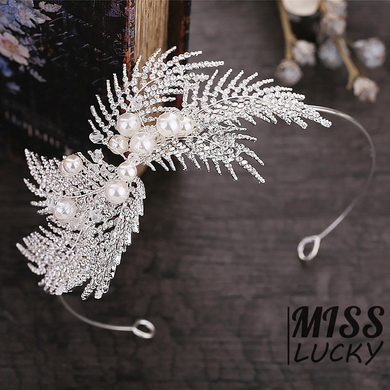 Băng đô cài tóc hình lá đính hạt lấp lánh cho nữ