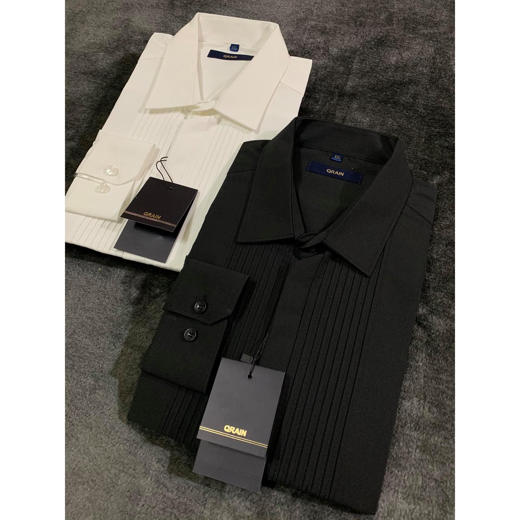 Áo Sơ Mi Nam Dài Tay Xếp Ly Ngực Vải Lụa Cao Cấp, Áo Sơ Mi Trắng Đen Trơn Dáng Ôm Form Body, T-man | BigBuy360 - bigbuy360.vn