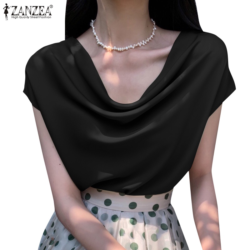 Áo kiểu vải satin Zanzea màu trơn thời trang đường phố cho nữ