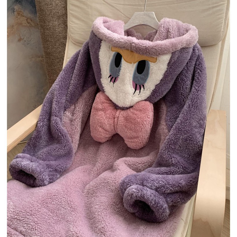 Váy ngủ đầm ngủ mặc nhà băng lông, váy choàng dài tay lông cừu dày dặn, mềm mịn, có mũ siêu kute, phong các | BigBuy360 - bigbuy360.vn