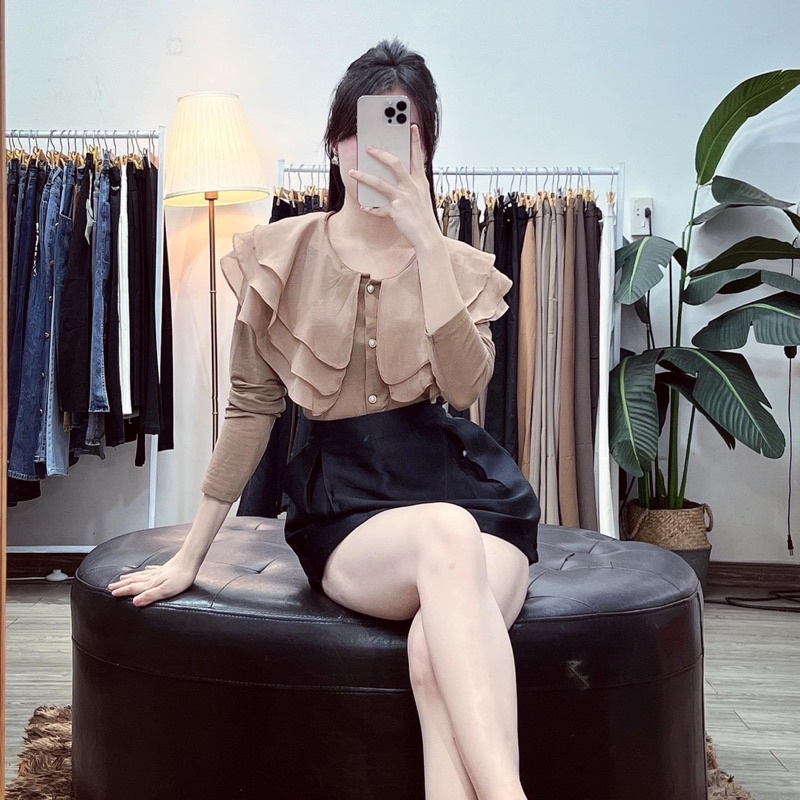 ÁO KIỂU NỮ CỔ LÁ TƠ 3 TẦNG DÀI TAY DÁNG VỪA CHẤT ZIP CO GIÃN HOT HIT