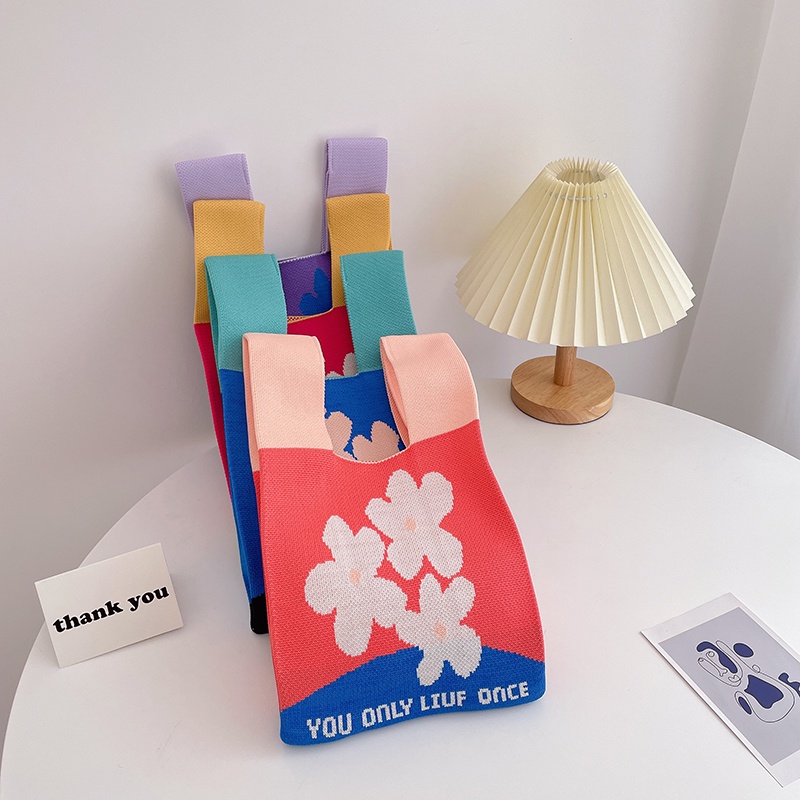 Túi Xách Nữ Dệt Kim Họa Tiết Hoa Thời Trang Hàn Quốc