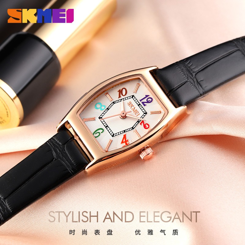 SKMEI 1781 Fashion Watch Women Textured Leather Strap Golden Case Quartz Classic Design Elegant