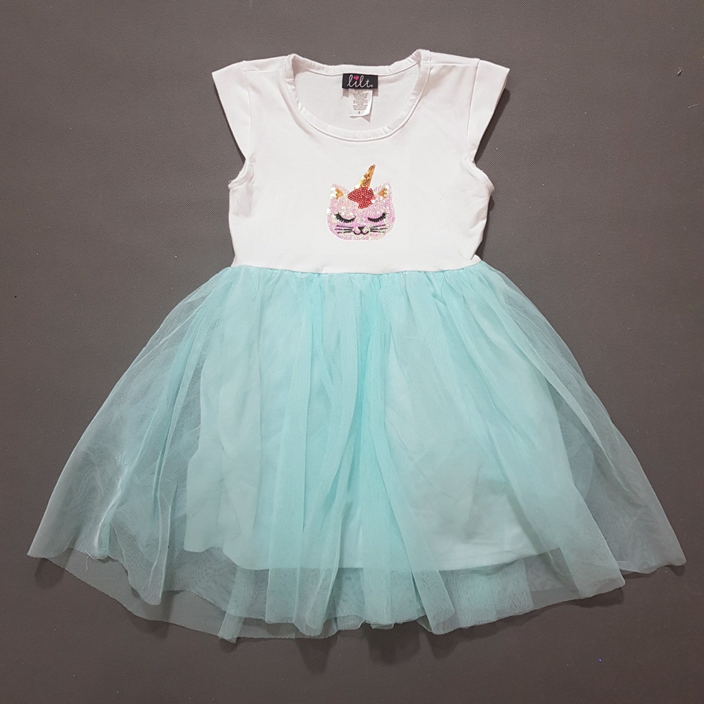 Đầm thun chân voan đính kim sa ngựa unicorn, mèo kitty, tiên cá...dễ thương bé gái