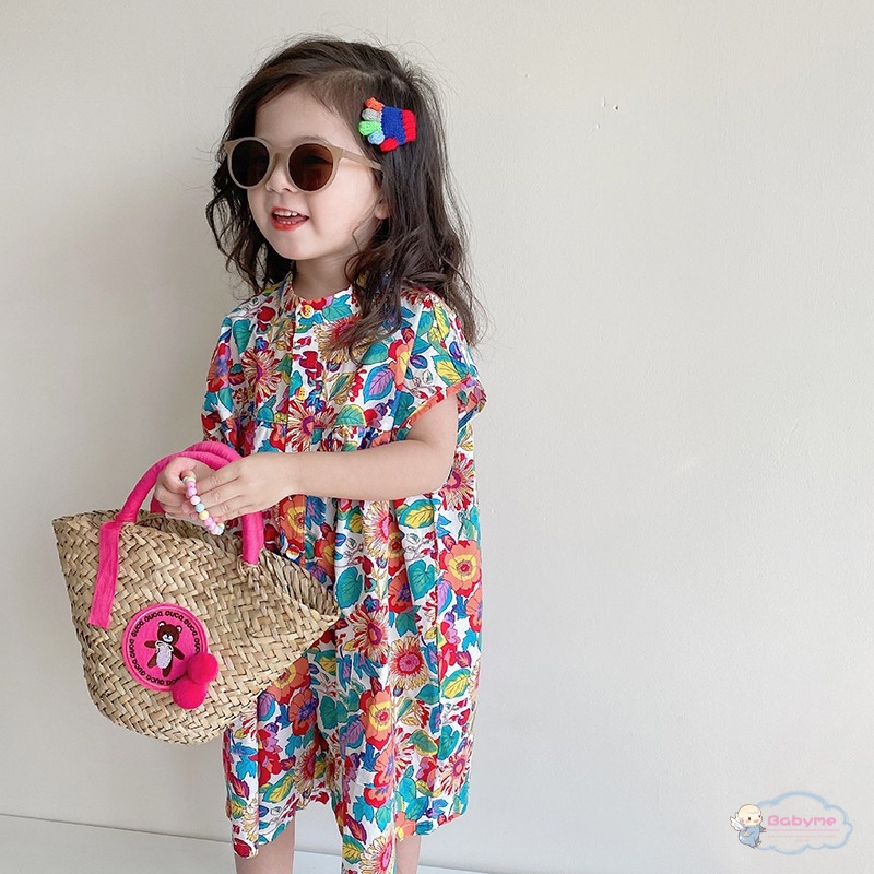 Bộ Áo Liền Quần Ống Rộng In Họa Tiết Hoa Thời Trang Cho Bé Gái