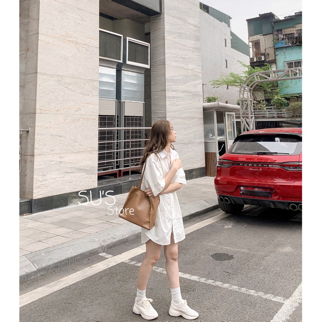 Áo sơ mi thô trơn tay cộc A1766 SUSTORE