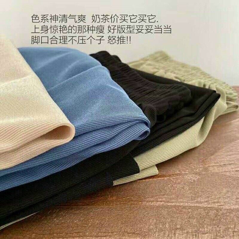 Quần dài ống suông chất len tăm mềm mịn phong cách Hàn Quốc