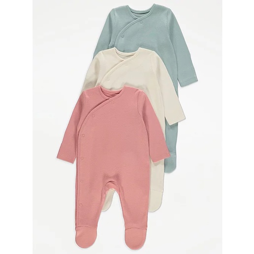 Set 3 sleepsuits cài cúc chéo, dẫm bàn, màu xanh-hồng-trắng, hàng Geor.ge UK săn SALE