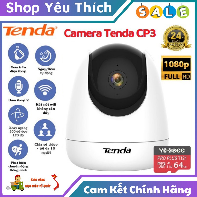 Camera Wifi ⭐FREE SHIP⭐ Camera IP Wifi Tenda CP3 Full HD 1080P 360° - Đàm Thoại 2 Chiều - Hỗ Trợ Tiếng Việt